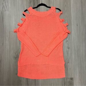 NWOT oversize orange high low cold shoulder knit sweater sz S